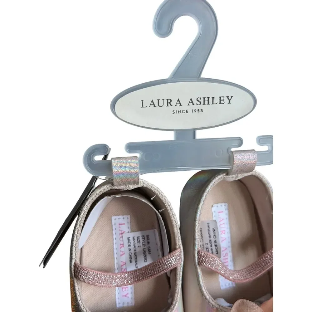 Laura Ashley Baby Girl Gold Ballet Flats Mary Jane Flower Shoes Size 2 NWT